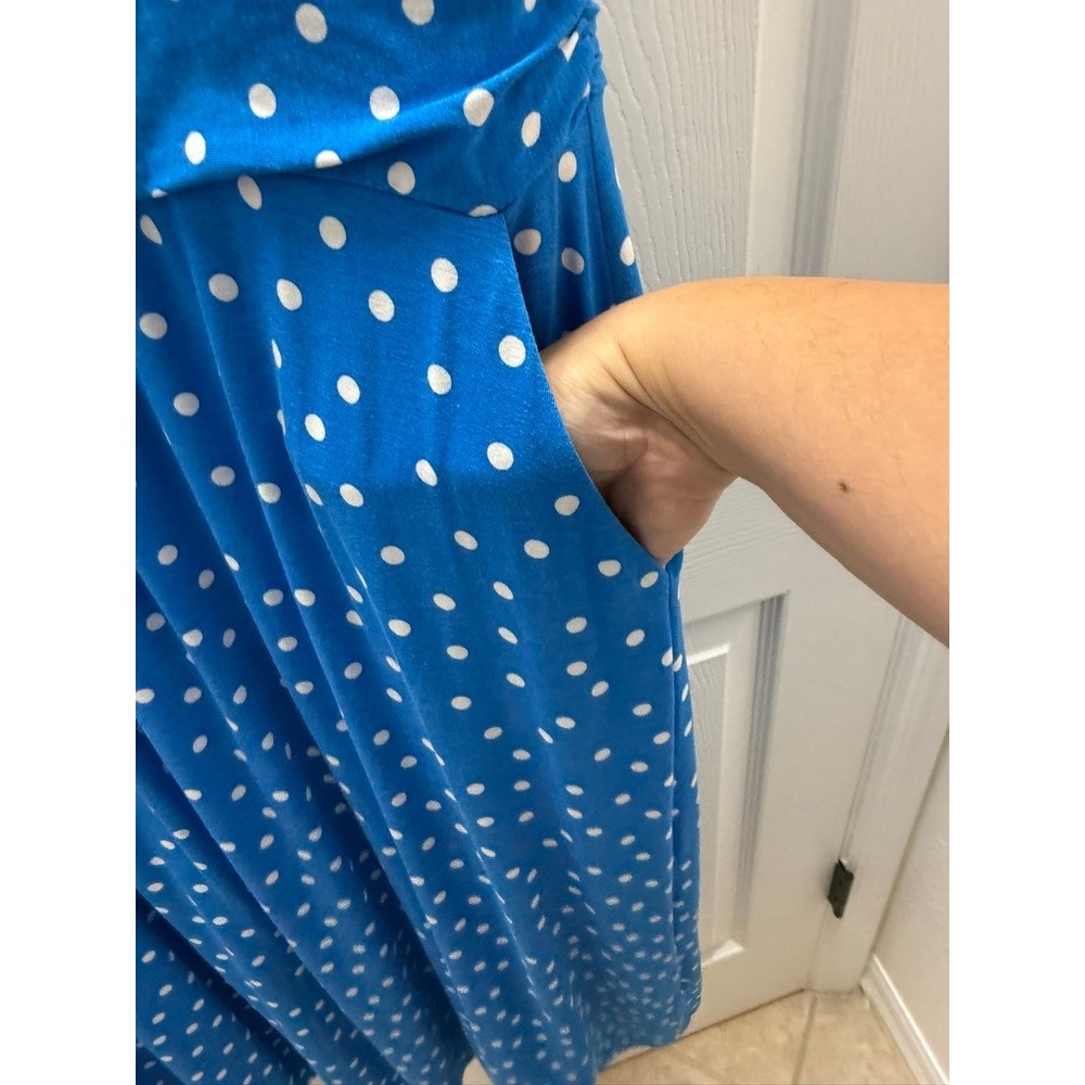 Boden Amelie Jersey Midi Dress Blue White Polka Dot Pockets US 16-18R D0982 - Picture 8 of 10